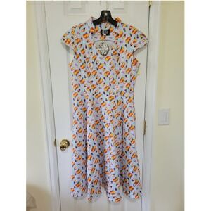 Hearts & Roses London Peach Print Swing Dress Blue Rockabilly Retro NWT Size 12